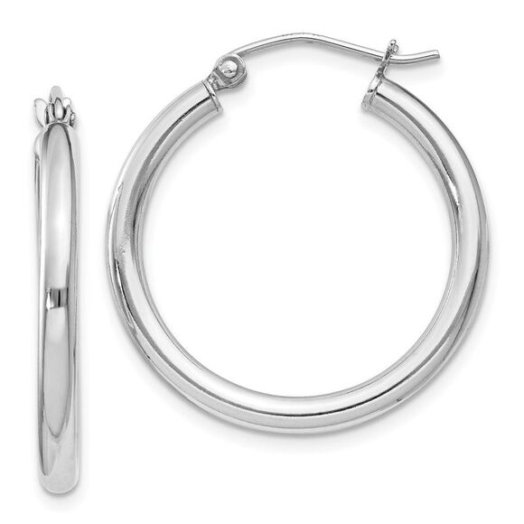 2.5mm, Sterling Silver, Classic Round Hoop Earrings - 24mm (1 Inch)